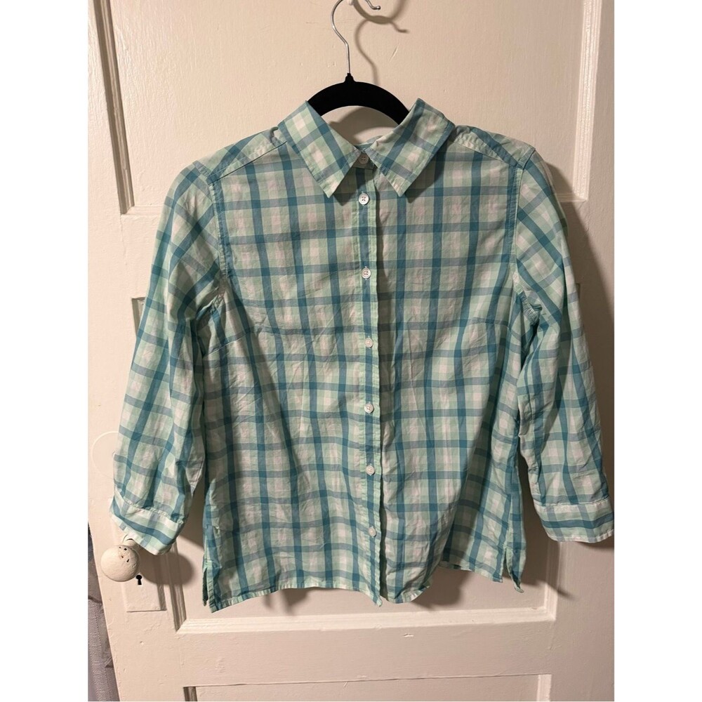 Pendleton Mint Green White Plaid Button-Down 100% Cotton Roll Tab Shirt Sz Small